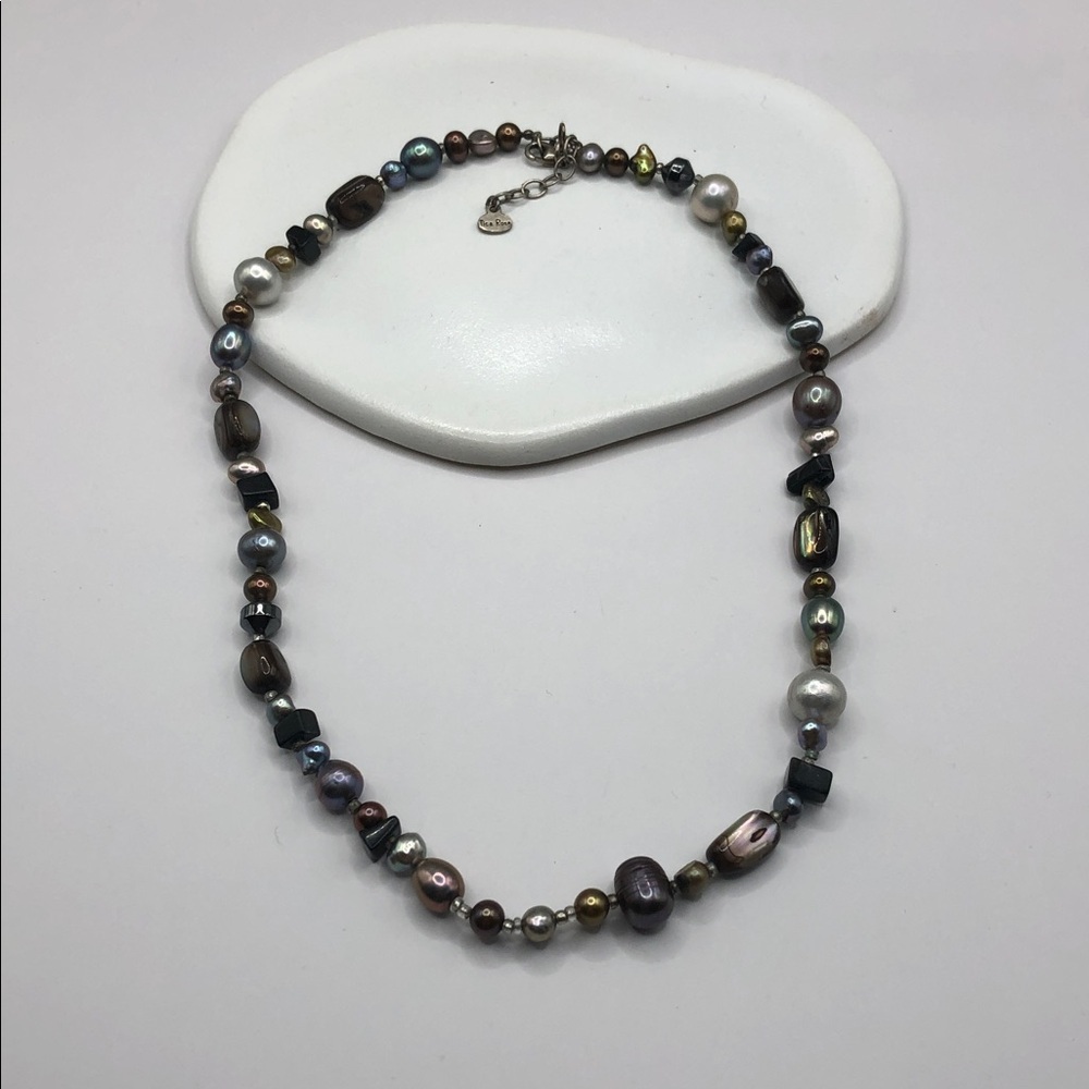 Tica Rosa Genuine Cultured Pearls Abalone Sterling Silver 925 Boho Necklace.